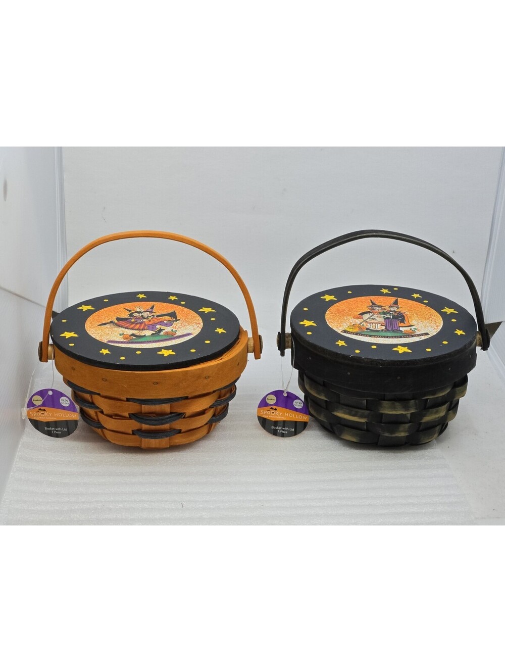 Lot 2 Spooky Hollow Diva Witch Collection Halloween Baskets Jo-Ann 2005 Wood